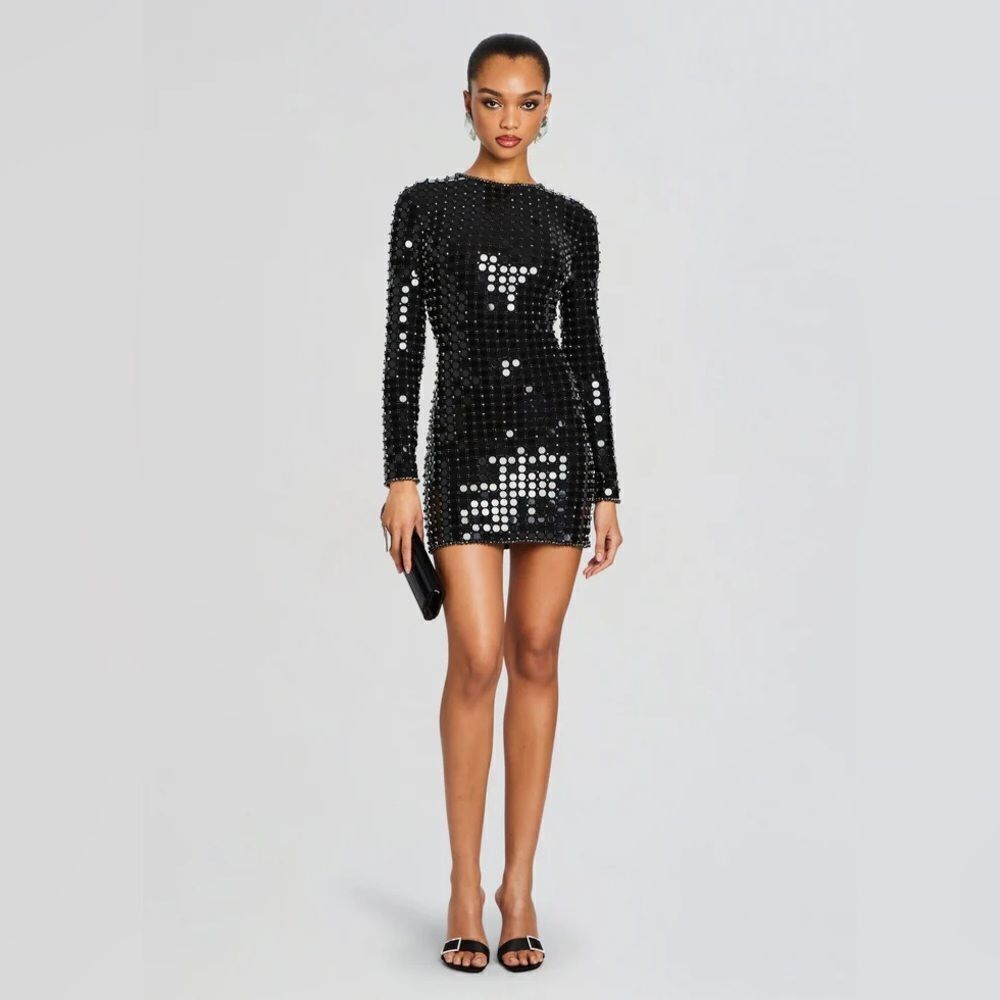 Retrofete Loreen Disc Sequin Rhinestone Long Sleeve Minj Dress size Medium NWT